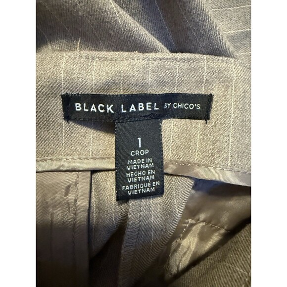Black Label By Chicos Cropped Pants Size 8 Tan Pinstripe Wide Cuff Trousers - Picture 4 of 5